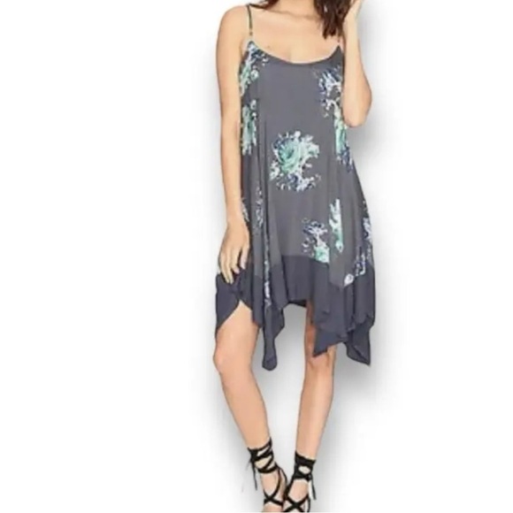 Free People Faded Bloom Mini Swing Dress Grey Small - Picture 1 of 15
